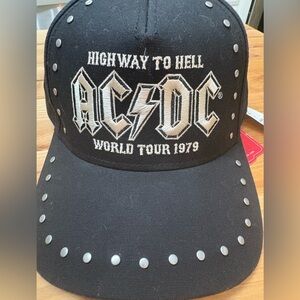Urban Outfitters Studded Black ACDC Highway to Hell Baseball Trucker Hat NWT